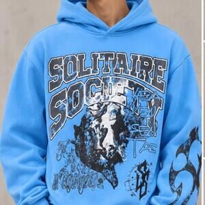 🔥 SOLITAIRE SOCIETY —STREETWEAR-HEAVYWEIGHT GRAPHIC HOODIE 🔥 Size M oversized